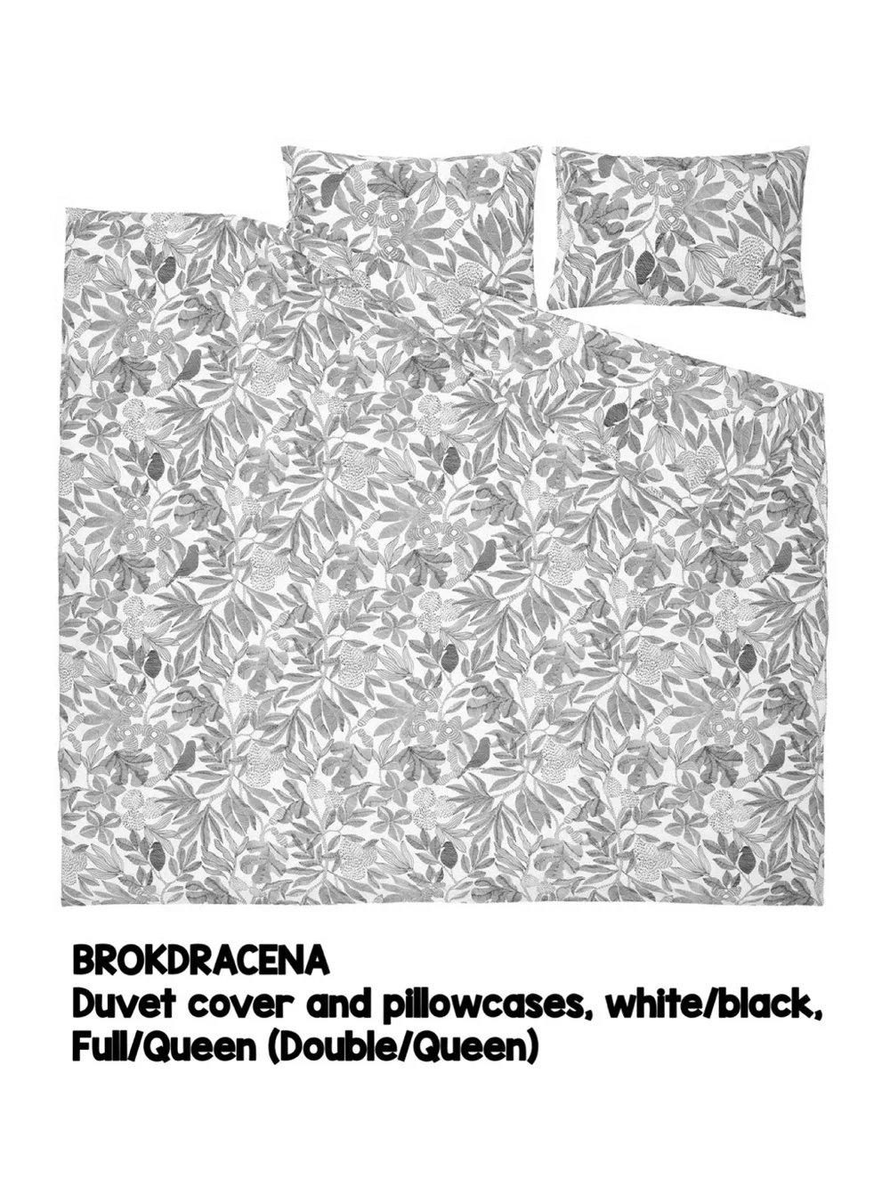 White and Black Floral Duvet Cover Set - Full/Queen